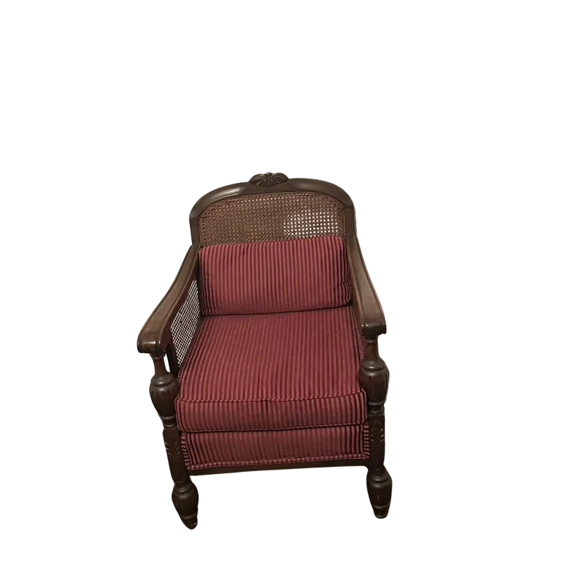 Timeless Vintage Wooden Armchair with Woven Cane Backrest