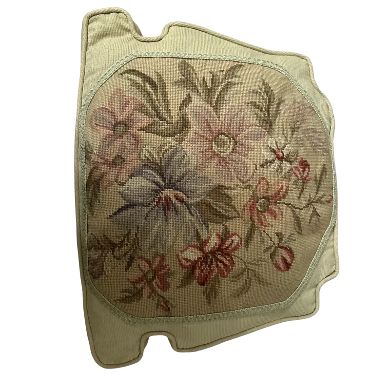 Vintage Floral Needlepoint Seat Cushion