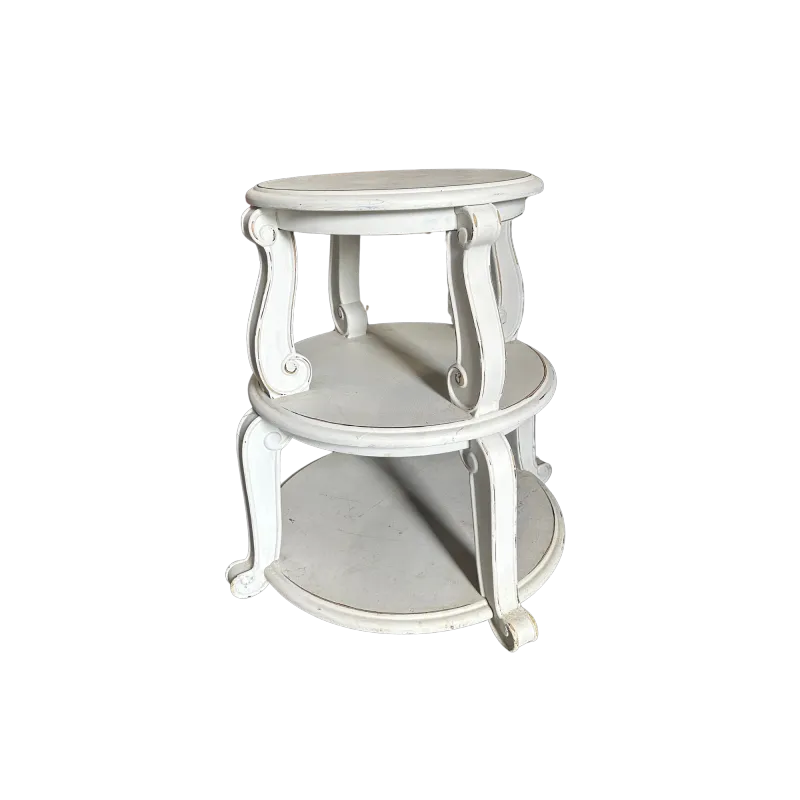 Elegant White Distressed Round Accent Table