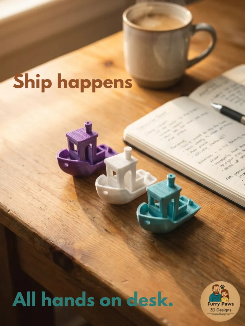 Mini Benchy Boat Set of 3 – Purple, White & Teal 3D Printed Desk Decor