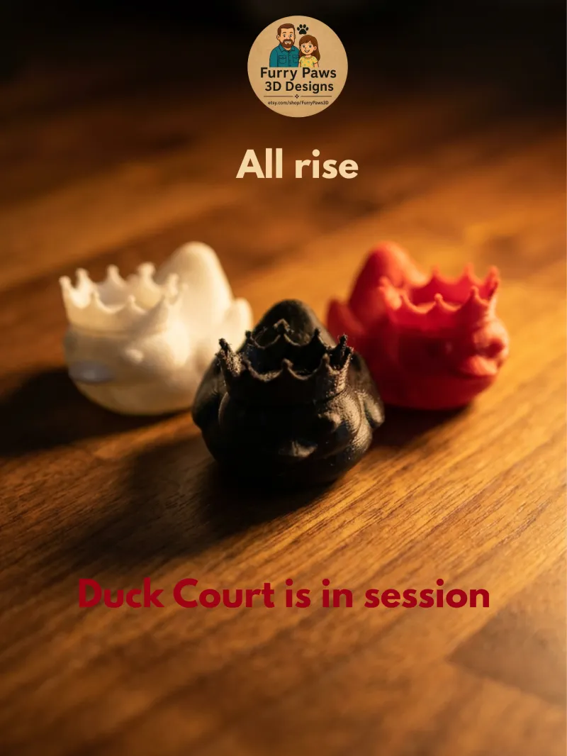 Duck Court is in Session – 3D Printed Crown Duck Set in White, Black & Red