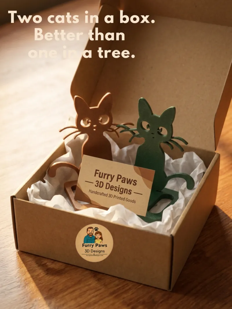 Your Phone Deserves a Throne – 3D Printed Cat Stand Set in Brown & Forest Green