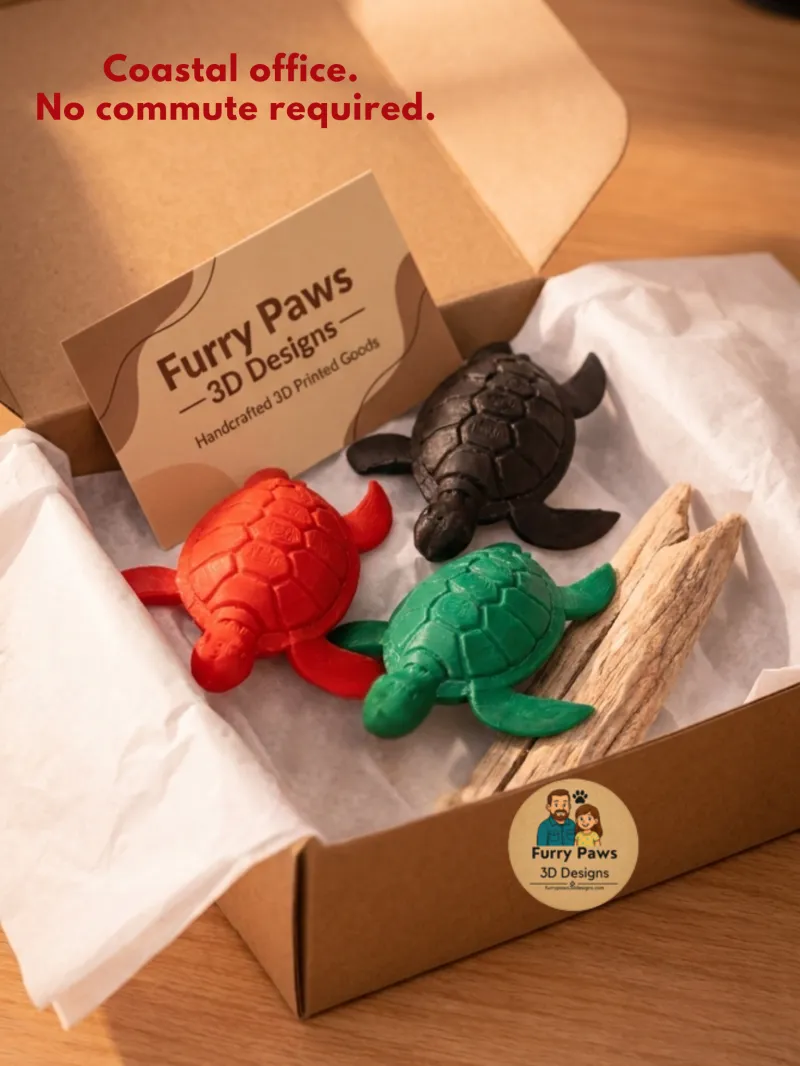 3D Printed Sea Turtle Set – Coral Red, Matte Black & Ocean Green Coa