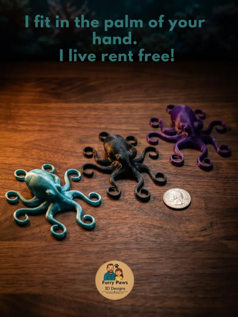 Midnight Squad – 3D Printed Octopus Desk Decor in Teal, Black & Purple