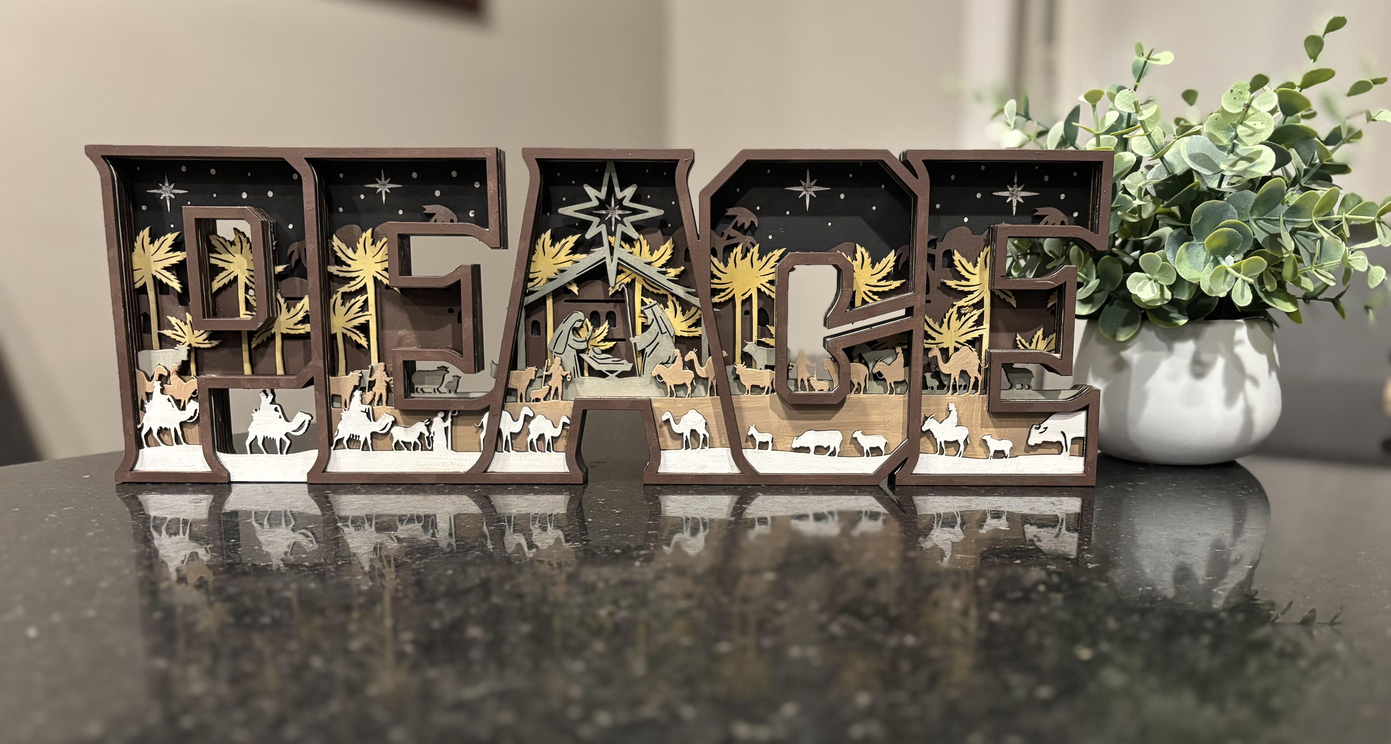 PEACE Nativity Wooden Sign