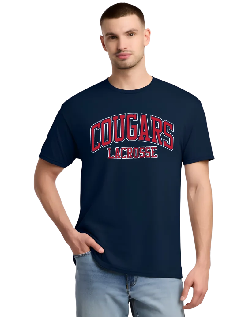 Jerzees® - Dri-Power® 50_50 Cotton_Poly T-Shirt. 29M - J. Navy - Cougars Lacrosse White Outline Logo