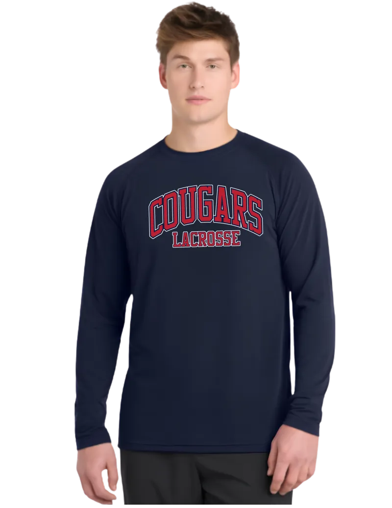 Sport-Tek® Long Sleeve Ultimate Performance Crew. ST700LS - True Navy - Cougars Lacrosse Logo