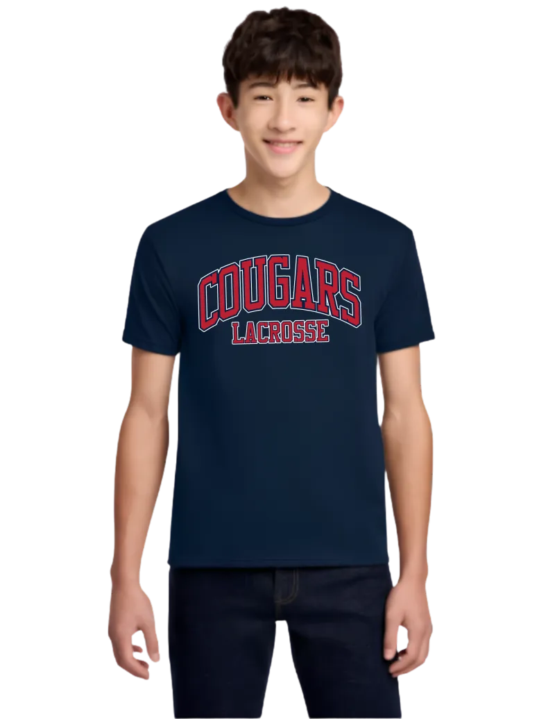 Jerzees® - Youth Dri-Power® 50_50 Cotton_Poly T-Shirt. 29B - J. Navy - Cougars Lacrosse White Outline