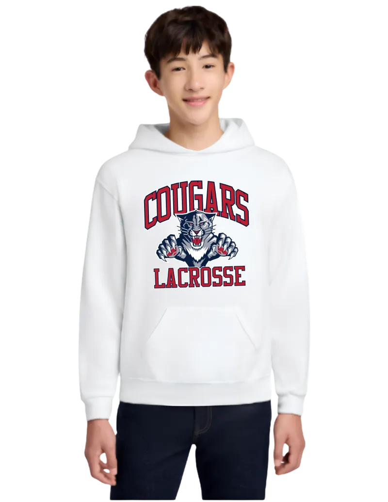 Jerzees® - Youth NuBlend® Pullover Hooded Sweatshirt. 996Y - White - Cougars Lacrosse Logo