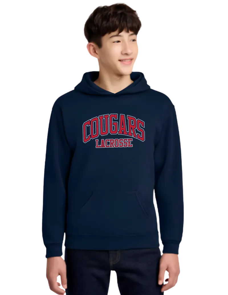 Jerzees® - Youth NuBlend® Pullover Hooded Sweatshirt. 996Y - J. Navy - Cougars Lacrosse Logo