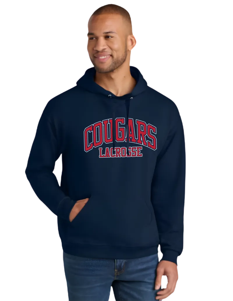 Jerzees Ultimate™ Unisex CVC Ring Spun Hooded Sweatshirt IC49M - True Navy - Cougars Lacrosse Logo