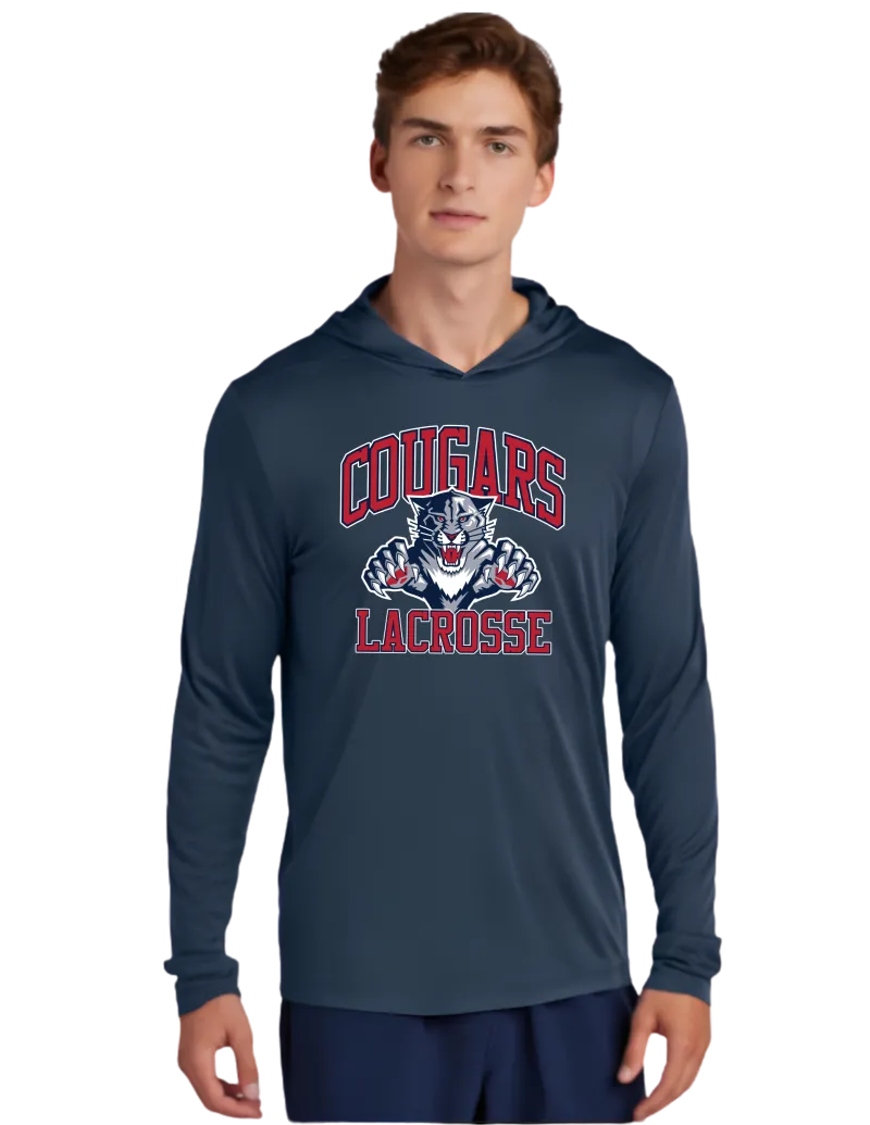 Two Colors - Sport-Tek® Posi-UV® Pro Long Sleeve Hoodie ST420LSH - Navy - Smoke Grey - Primary