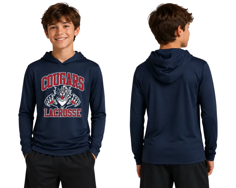 Two Colors - Sport-Tek® Youth Posi-UV® Pro Long Sleeve Hoodie YST420LSH - True Navy - Smoke Grey - Primary