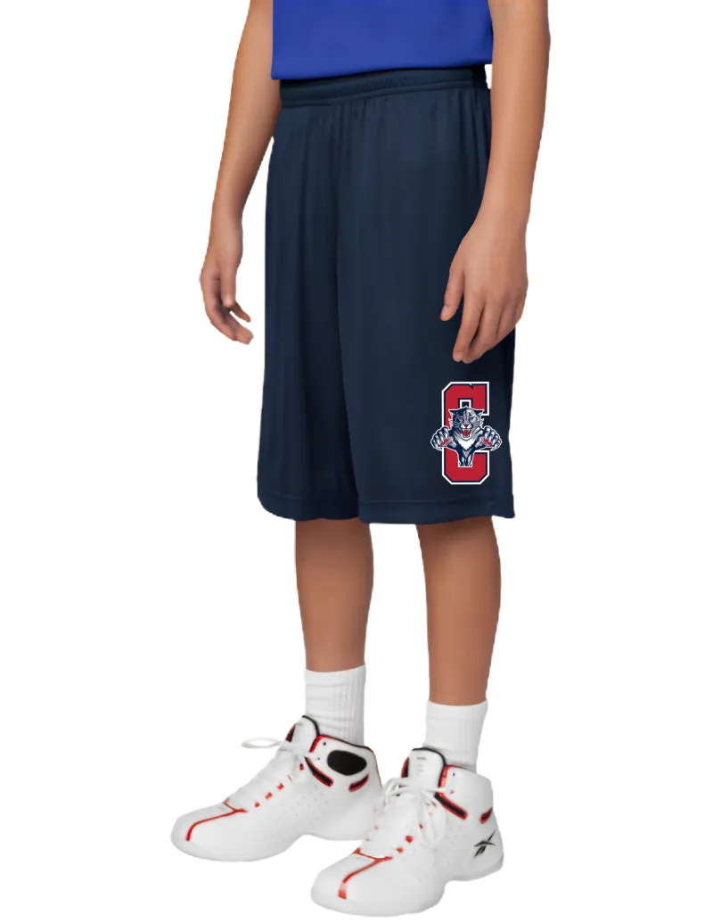 Sport-Tek® Youth PosiCharge® Competitor™ Short. YST355 - True Navy - Cougar C Red with White Outline