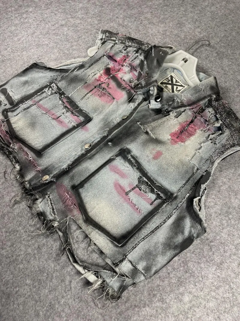 Handmade Rockstar Vest (pink N Gray)