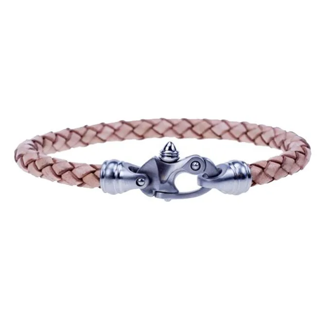 Bolo Braid Leather Bracelet with Mariner’s Clasp - Beige