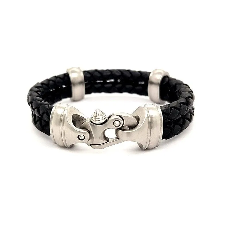 Bolo Braid 6mm Double Leather Bracelet with Mariner’s Clasp - Black