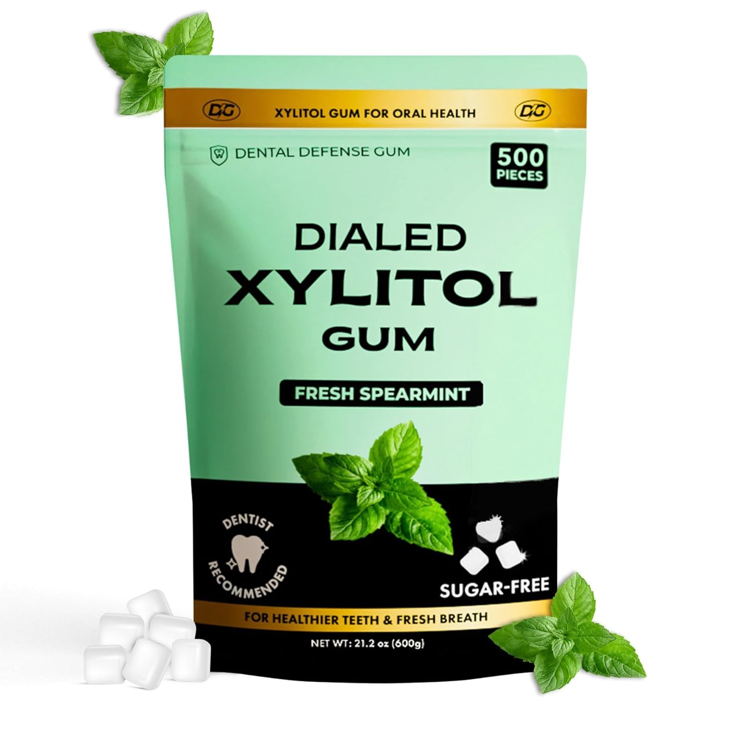 Dialed Xylitol Gum (500 Pieces) | 100% Xylitol | Healthy Dental Gum to Protect Teeth | Aspartame Free | Sugar Free, Gluten-Free