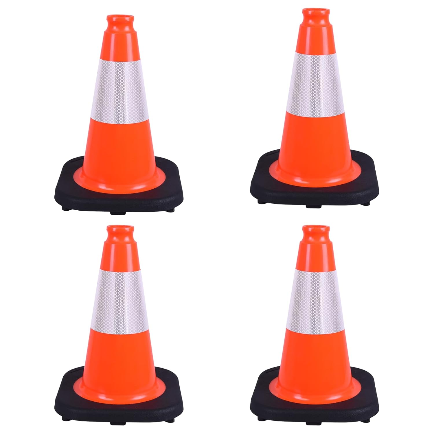 4 Pack 12 Inch Orange PVC Traffic Cones Black Base Stable Durable, Sport Training Soccer Practice Kids Markers Indoor Outdoor