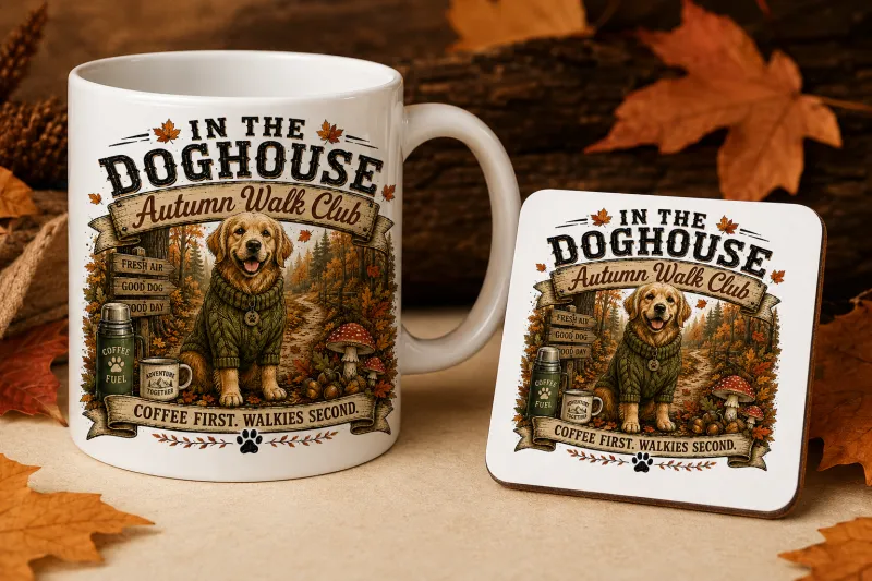 Autumn Walk Club Mug and Coaster Gift Set A Perfect Pair for Coffee and Walkies