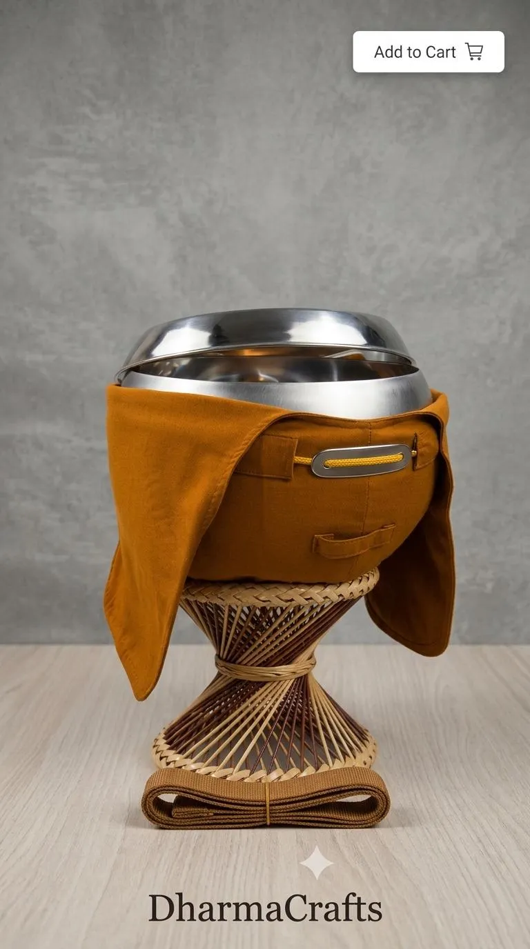Stainless Steel Alms Bowl with Stand & Carry Bag by Lotus
