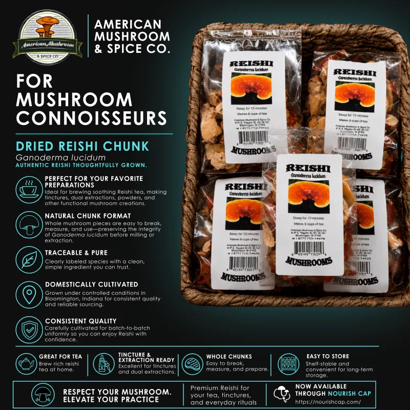 American Mushroom & Spice: Dried Reishi Chunk (Ganoderma lucidum)