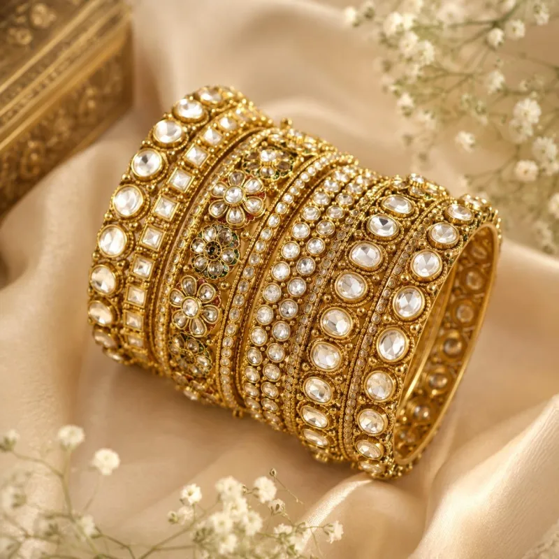 Bridal Kundan Stone Bangle Set for Women & Brides