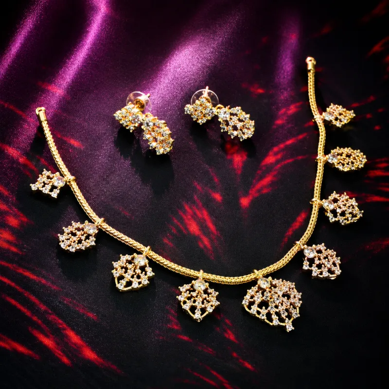 Golden Snowflake Charm Necklace Set
