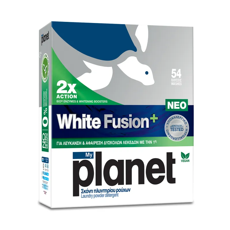 Відбілюючий Порошок для прання, White Fusion+ MY PLANET, 54 прання, 2.45 кг