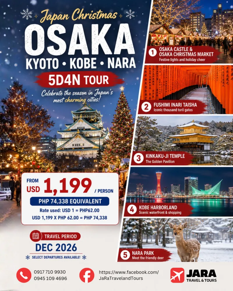 Japan Christmas Osaka Kyoto Kobe Nara 5D4N Dec 2026