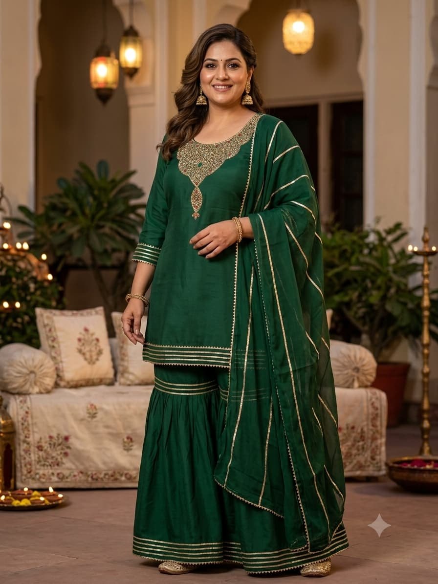 Bottle Green Sharara Set