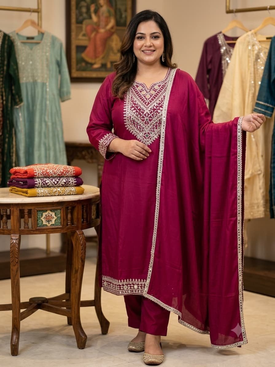 Wine Yoke Kurta Set
