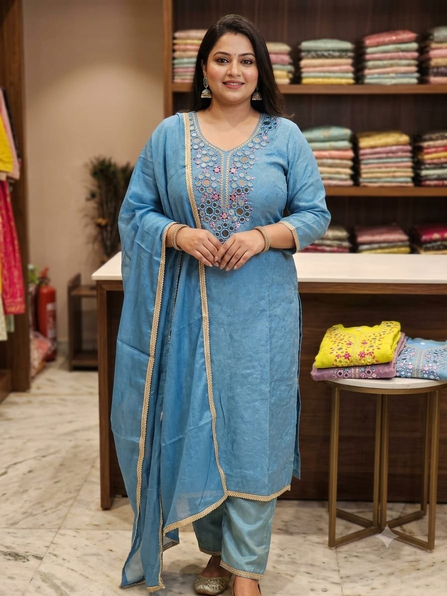Sky Blue Mirror Kurta Set