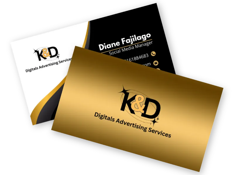 Gold and black business cards for K&D Digitals Advertising Services
