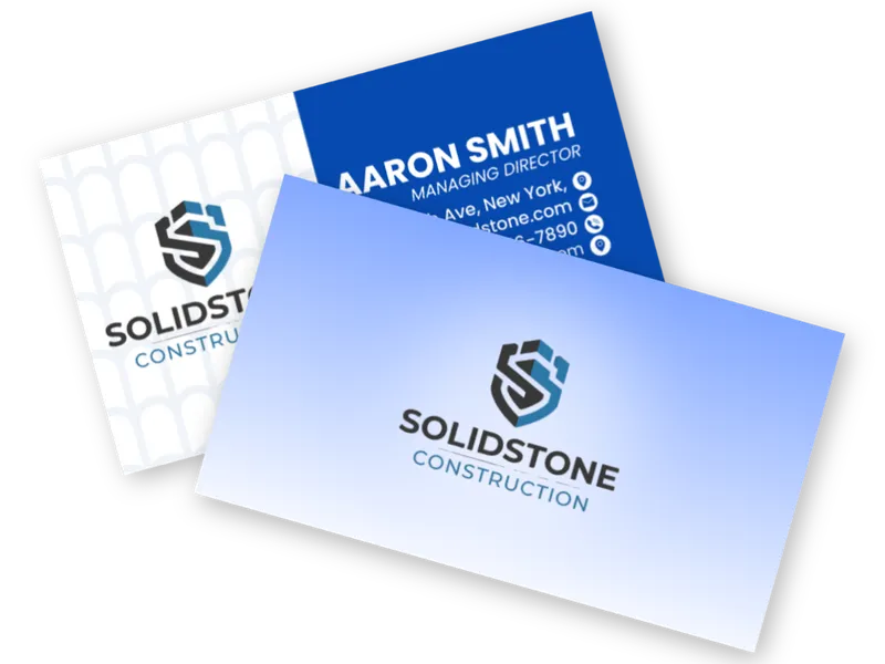 Blue gradient business cards for Solidstone Construction