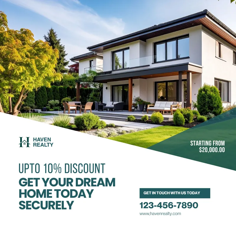 Real estate promo post offering 10% off a dream home