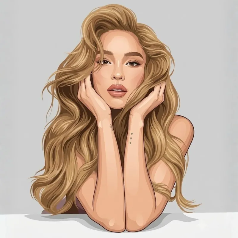Vector portrait of a woman with long wavy blonde hair