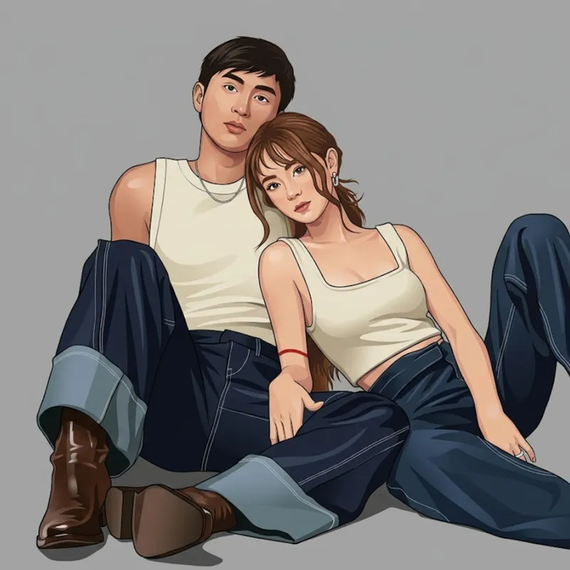 Vector portrait of a couple sitting together