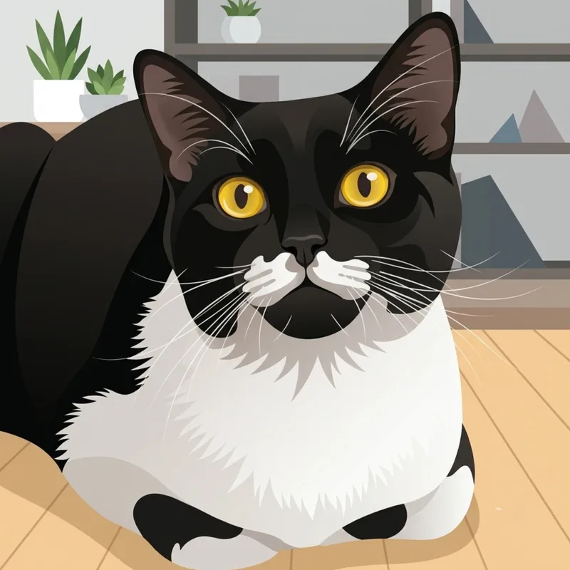 Vector pet portrait of a black and white tuxedo cat