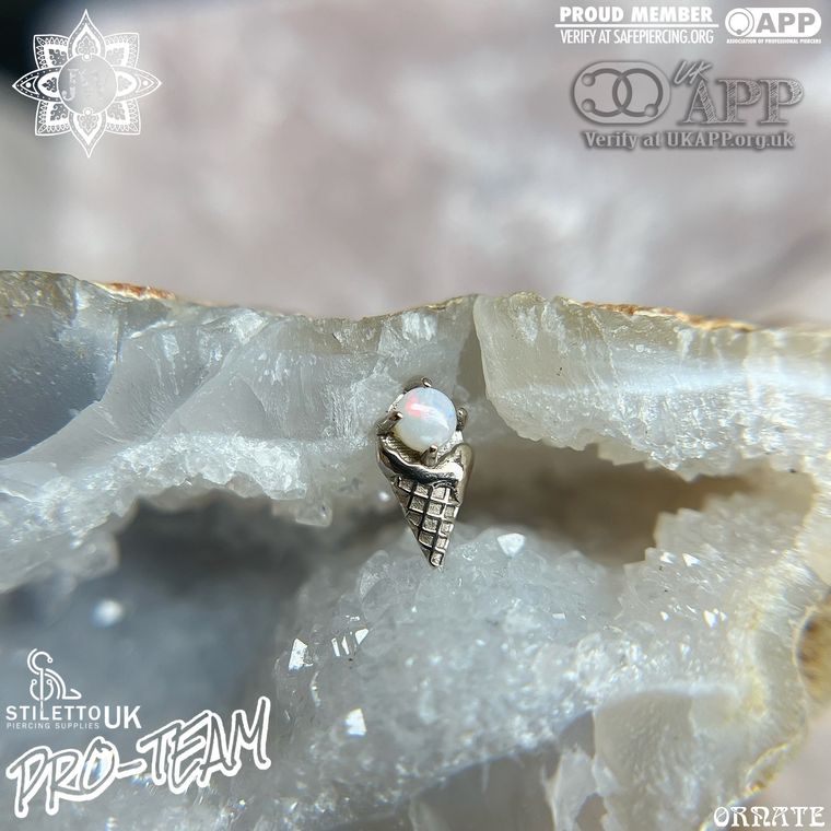 Sacred Symbols - Ice Cream 14k White Gold & White Genuine Opal