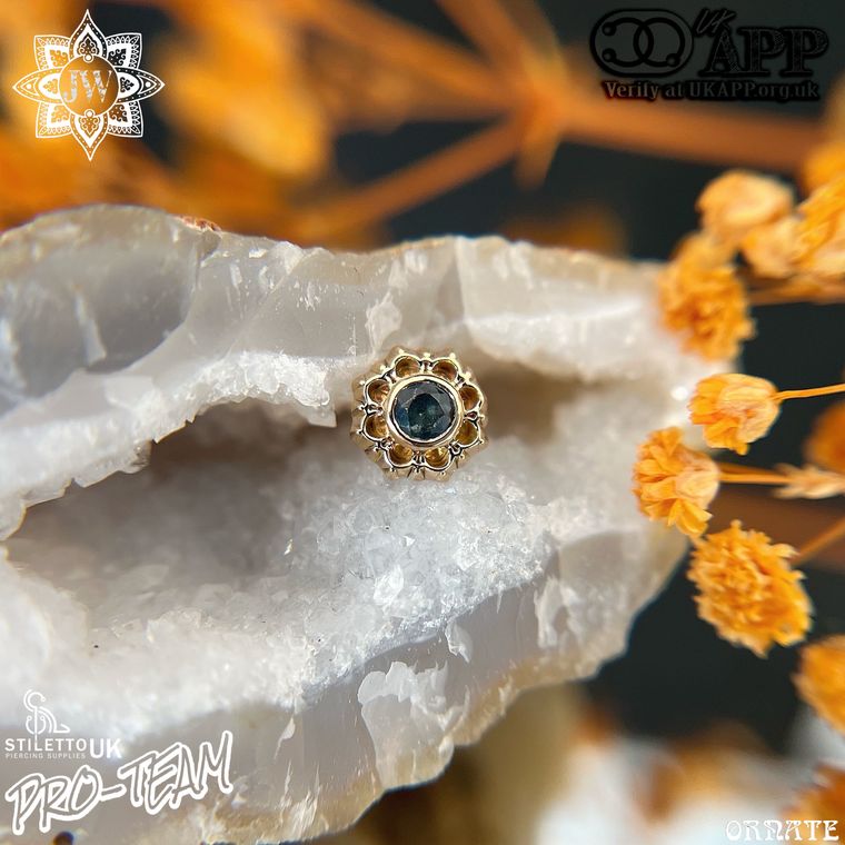 Sacred Symbols - Blue Sapphire Flower 14k Yellow Gold