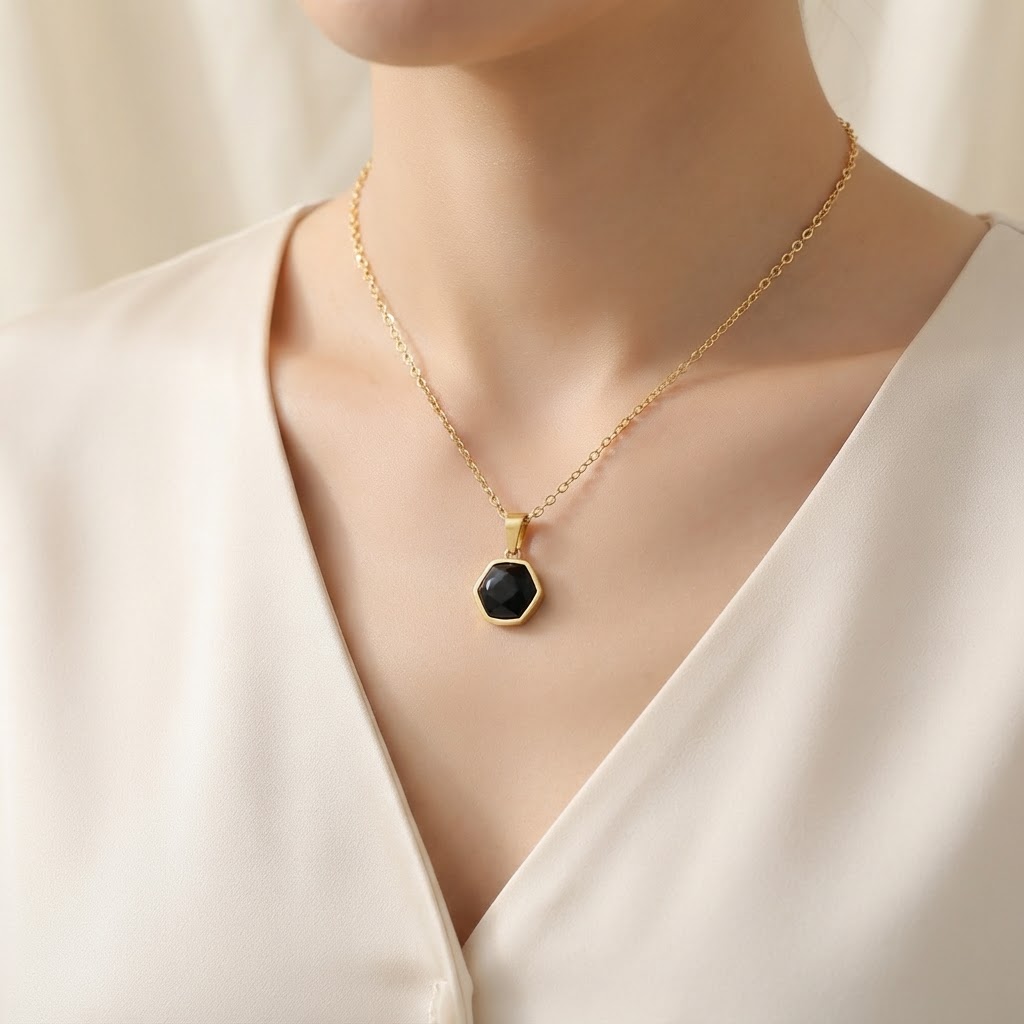 The Hexa Black Agate Necklace