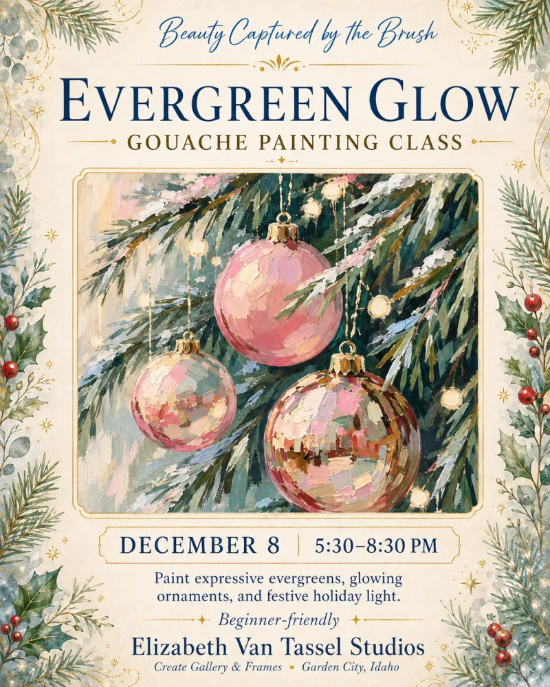 Evergreen Glow Gouache Painting class