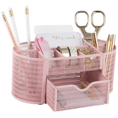 Blu Monaco Pink Desk Organizer - Strong Metal Construction, Office Supply Storage for Home or Office, Light Pink Desk Accessori