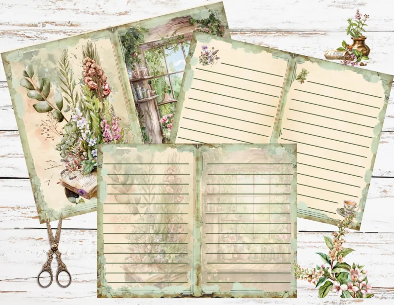 Herbalist Junk Journal Pages: Vintage Botanical Ephemera (Digital Download, 30-Pack)