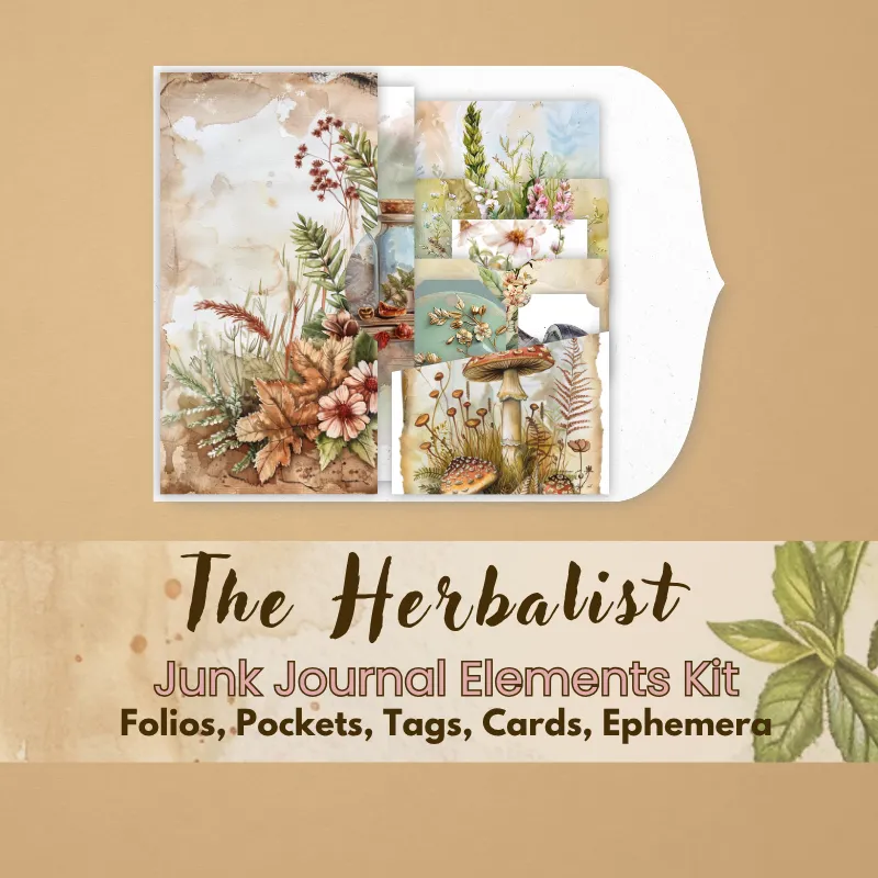 Herbalist Junk Journal Kit | Folios, Pockets, Tags, Ephemera & Cards | Printable Digital Download 