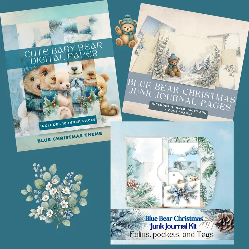 Blue Bear Christmas Junk Journal Packs