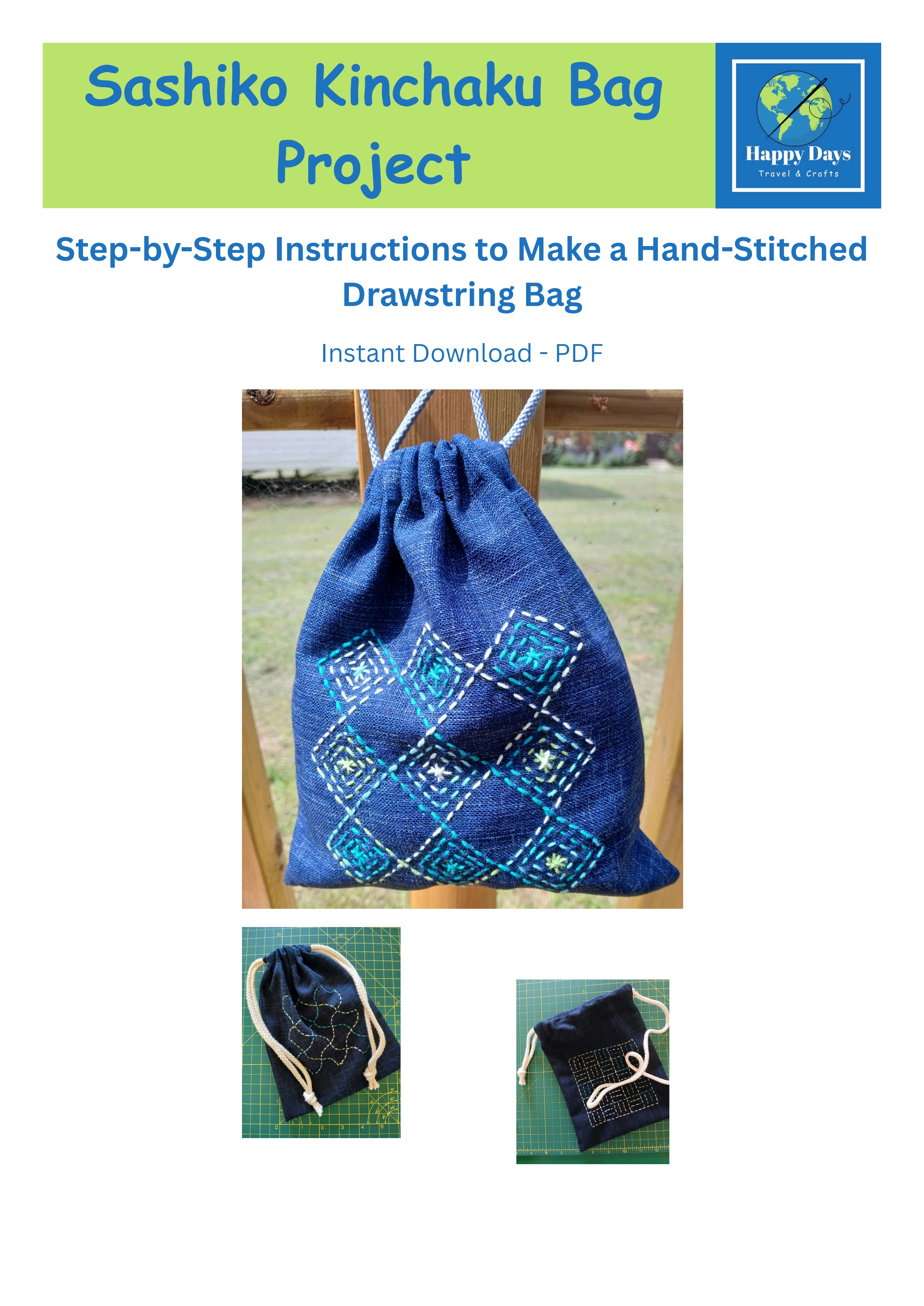 Hand-Stitched Kinchaku Bag Tutorial (Printable PDF)