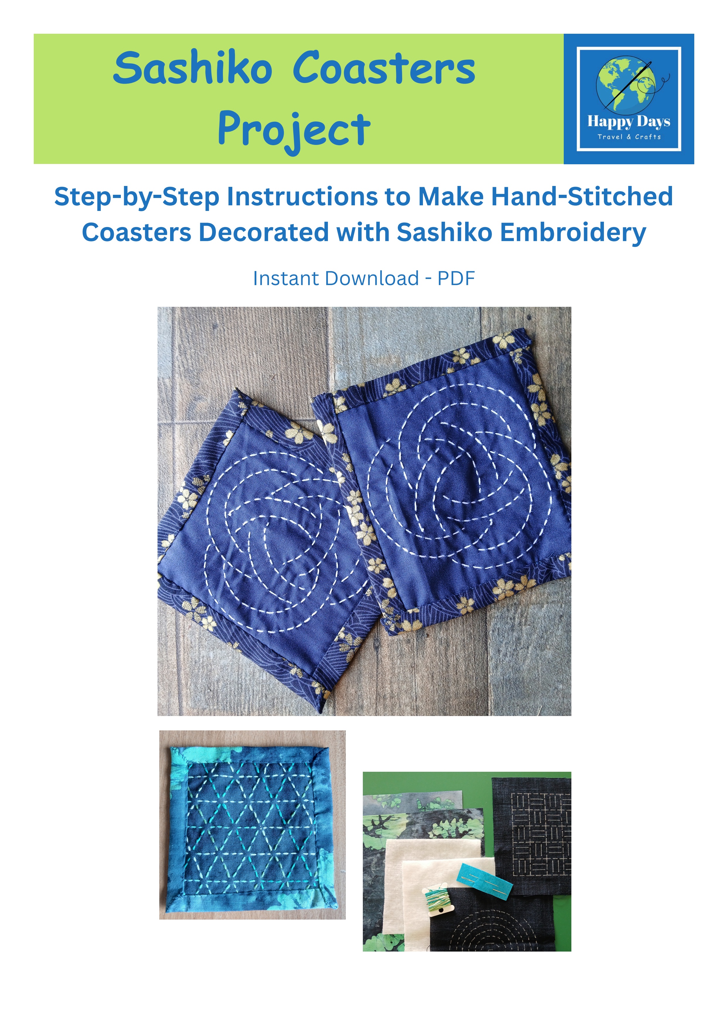 Sashiko Coasters PDF Tutorial | Hand-Stitched Japanese-Inspired Sewing Project