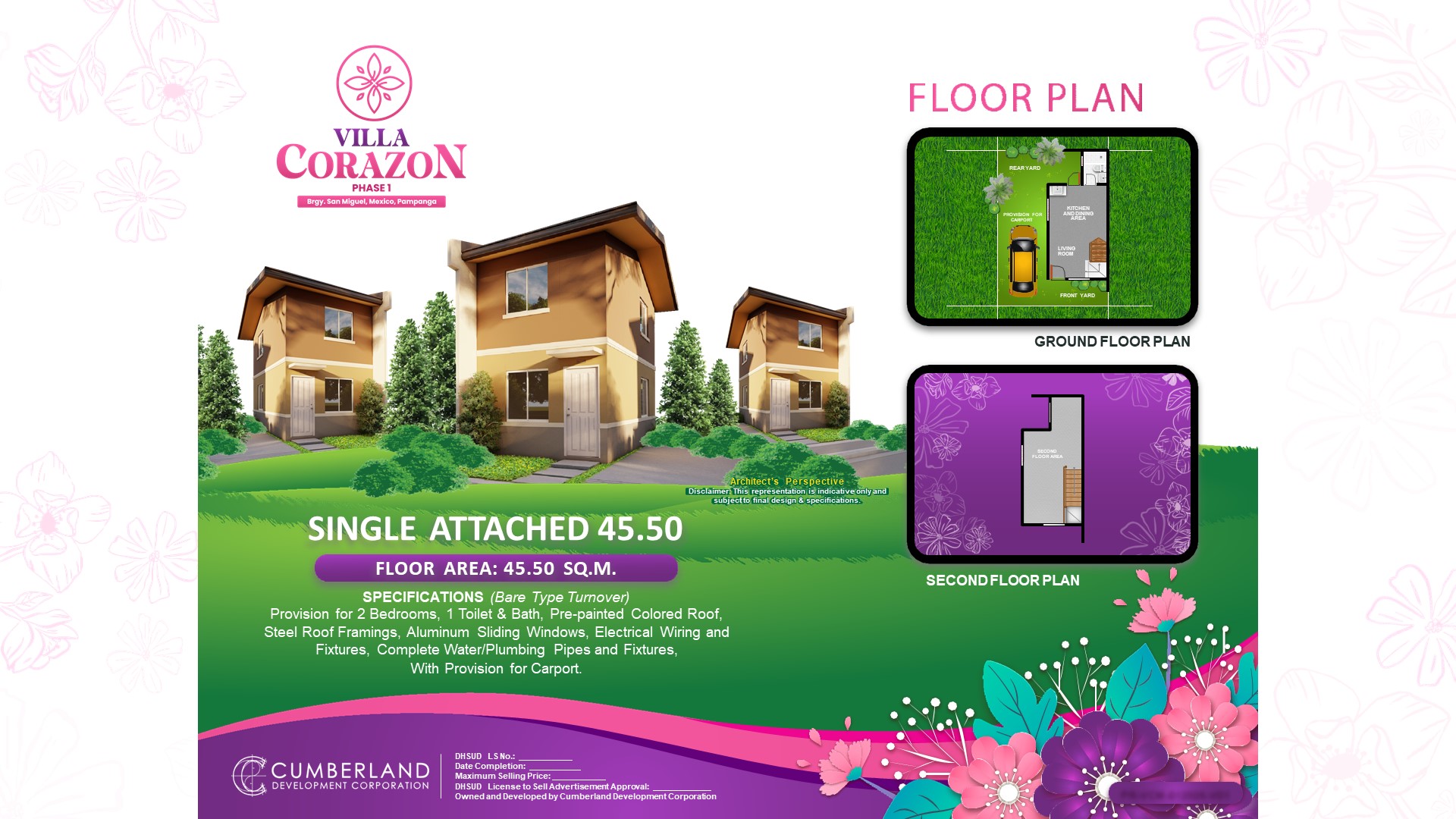 VILLA CORAZON SINGLE ATTACHED 45.50 SQ.M IN MEXICO PAMPANGA